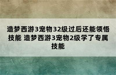 造梦西游3宠物32级过后还能领悟技能 造梦西游3宠物2级学了专属技能